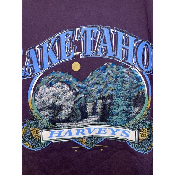 Vintage Lake Tahoe Shirt Harveys Tee Jerzees USA Purple 90s Graphic Large - Picture 2 of 12